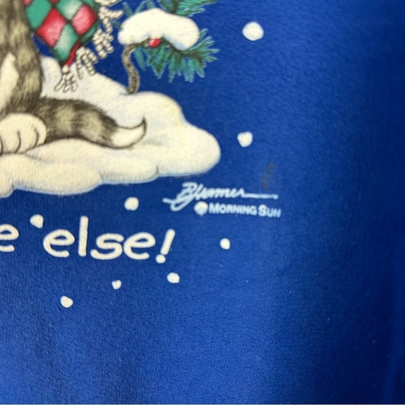 Vintage 90s Morning Sun Cat Holiday Sweatshirt XL - Picture 6 of 10